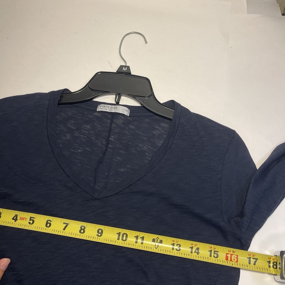 Stateside Supima Cotton Long Sleeve Solid V Neck T-Shirt Navy Preppy Casual - Picture 6 of 8
